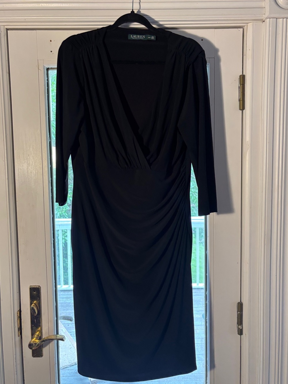 Lauren Ralph Lauren Black 3/4 sleeve midi Faux-Wrap Sheath Dress